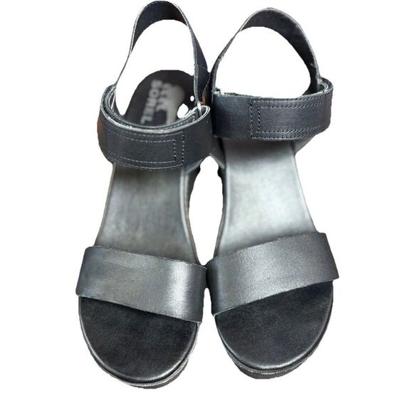 Sorel Cameron Wedge Sandal Women’s Size 10 Black Leather Classic Espadrille - Picture 11 of 12